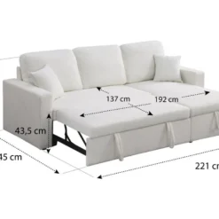 Canapé D'angle Convertible/reversible Avec Coffre "Alain" - 3 Places - Bouclettes - Blanc -Promos Chesteris Boutique canape 20959281