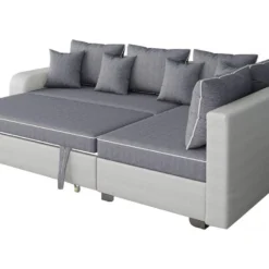 Canapé D'angle Convertible "Gregory" - Avec étagères - 4 Places - Gris/Blanc - Angle Droit -Promos Chesteris Boutique canape 20959313