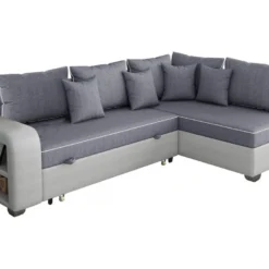 Canapé D'angle Convertible "Gregory" - Avec étagères - 4 Places - Gris/Blanc - Angle Droit -Promos Chesteris Boutique canape 20959319