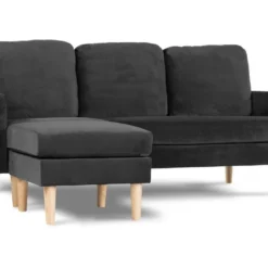Canapé D'angle Réversible En Velours "Gabby" - 3 Places - Gris Foncé
