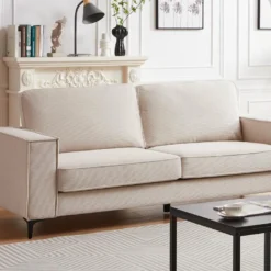 Canapé 3 Places En Velours Côtelé Beige OLMEDA -Promos Chesteris Boutique canape 20974771