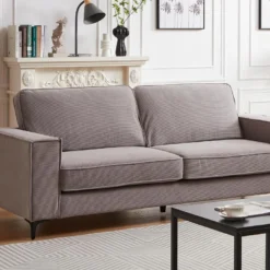 Canapé 3 Places En Velours Côtelé Gris OLMEDA -Promos Chesteris Boutique canape 20977031