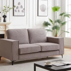 Canapé 2 Places En Velours Côtelé Gris OLMEDA