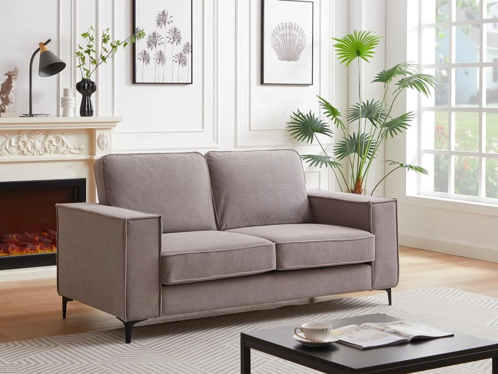 Canapé 2 Places En Velours Côtelé Gris OLMEDA 1 Canapé 2 Places En Velours Côtelé Gris OLMEDA