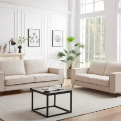 Canapé 3 Places En Velours Côtelé Beige OLMEDA -Promos Chesteris Boutique canape 20998953 3