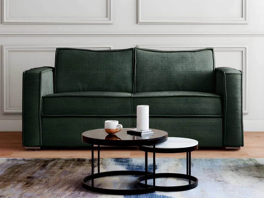 Canapé 3 Places Convertible Express En Velours Côtelé Vert Sapin - Couchage 140 Cm - Matelas 18 Cm LORETO 6 Canapé 3 Places Convertible Express En Velours Côtelé Vert Sapin - Couchage 140 Cm - Matelas 18 Cm LORETO – Image 6