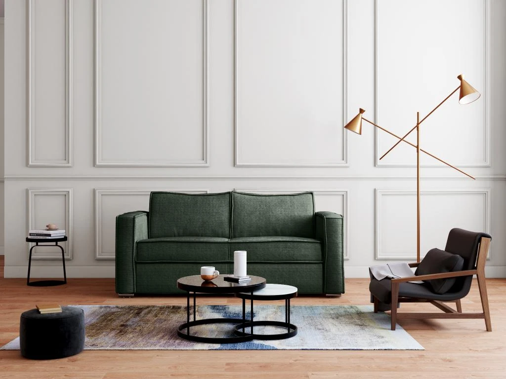 Canapé 3 Places Convertible Express En Velours Côtelé Vert Sapin - Couchage 140 Cm - Matelas 18 Cm LORETO 1 Canapé 3 Places Convertible Express En Velours Côtelé Vert Sapin - Couchage 140 Cm - Matelas 18 Cm LORETO