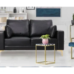 Canapé 2 Places Moderne Pieds Dorés Jeriko Simili Noir -Promos Chesteris Boutique canape 21125127