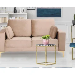 Canapé 2 Places Moderne Pieds Dorés Jeriko Velours Taupe Clair -Promos Chesteris Boutique canape 21125137