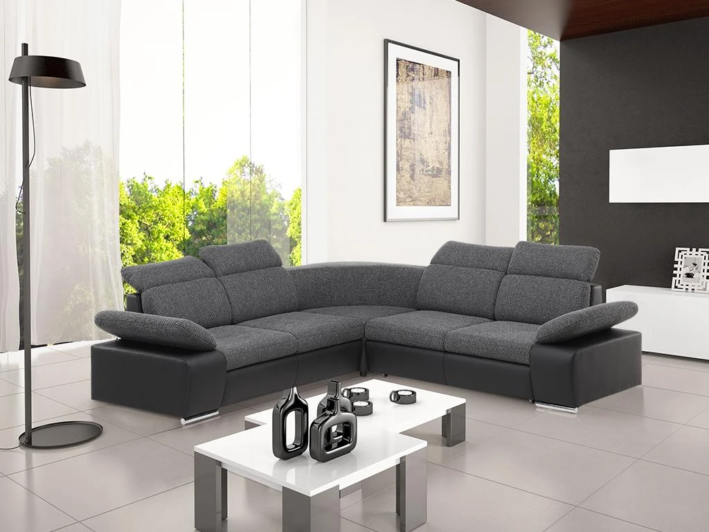 Canapé D'angle Convertible Avec Rangement En Tissu Et Simili RABELAIS - Bicolore Anthracite Et Noir 1 Canapé D'angle Convertible Avec Rangement En Tissu Et Simili RABELAIS - Bicolore Anthracite Et Noir