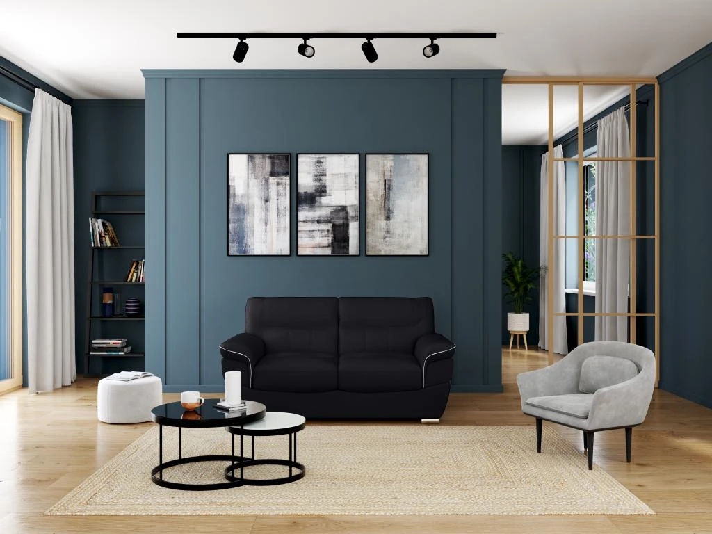 Canapé 2 Places En Cuir THIBAULT - Noir 1 Canapé 2 Places En Cuir THIBAULT - Noir