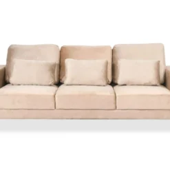 Canapé 3 Places Moderne Pieds Dorés Jeriko Velours Taupe Clair