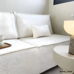 Canapé Convertible 3 Places Avec Coffre De Rangement En Tissu Bouclette écru - Milla -Promos Chesteris Boutique canape 21179429