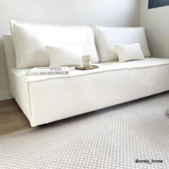 Canapé Convertible 3 Places Avec Coffre De Rangement En Tissu Bouclette écru - Milla -Promos Chesteris Boutique canape 21179431