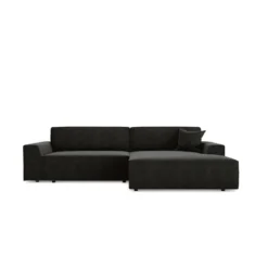 Canapé Angle Droit Convertible Coffre Velours Noir 300x174cm