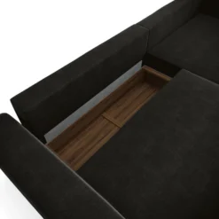 Canapé Angle Droit Convertible Coffre Velours Noir 300x174cm -Promos Chesteris Boutique canape 21218869