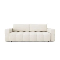 Canapé 4 Places Convertible Coffre Noyer Tissu Bouclette Crème