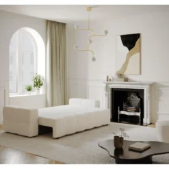 Canapé 4 Places Convertible Coffre Noyer Tissu Bouclette Crème -Promos Chesteris Boutique canape 21218971