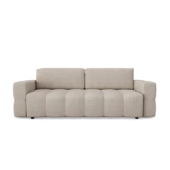 Canapé 4 Places Convertible Coffre Noyer Tissu Bouclette Beige