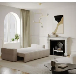 Canapé 4 Places Convertible Coffre Noyer Tissu Bouclette Beige -Promos Chesteris Boutique canape 21219119