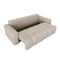 Canapé 4 Places Convertible Coffre Noyer Tissu Bouclette Beige -Promos Chesteris Boutique canape 21219123