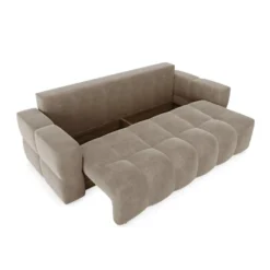 Canapé 4 Places Convertible Coffre Noyer Velours Taupe -Promos Chesteris Boutique canape 21219231