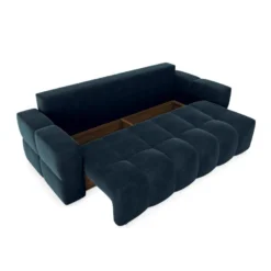 Canapé 4 Places Convertible Coffre Noyer Velours Bleu Paon -Promos Chesteris Boutique canape 21219287