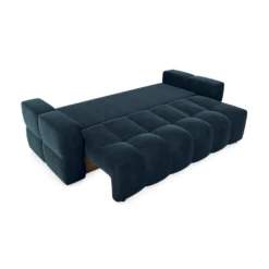 Canapé 4 Places Convertible Coffre Noyer Velours Bleu Paon -Promos Chesteris Boutique canape 21219289