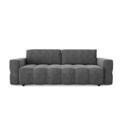 Canapé 4 Places Convertible Coffre Noyer Velours Gris Graphite