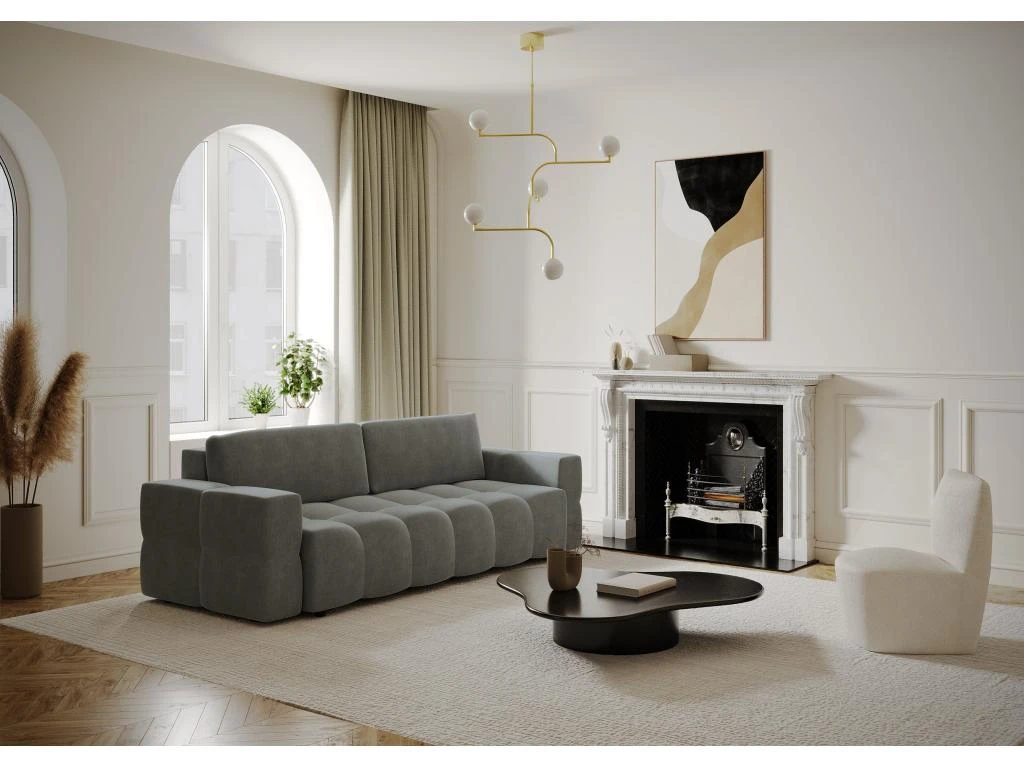 Canapé 4 Places Convertible Coffre Noyer Velours Gris Graphite 2 Canapé 4 Places Convertible Coffre Noyer Velours Gris Graphite – Image 2