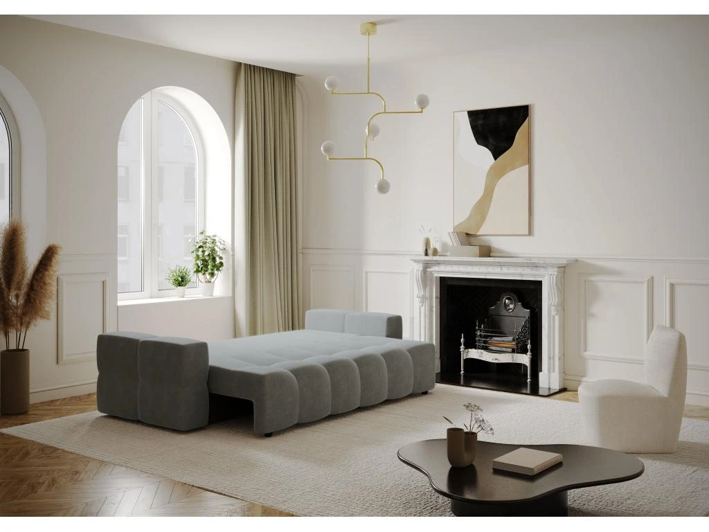 Canapé 4 Places Convertible Coffre Noyer Velours Gris Graphite 3 Canapé 4 Places Convertible Coffre Noyer Velours Gris Graphite – Image 3