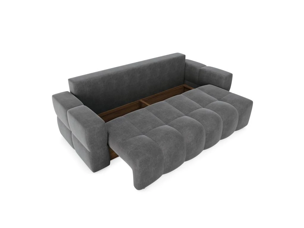 Canapé 4 Places Convertible Coffre Noyer Velours Gris Graphite 5 Canapé 4 Places Convertible Coffre Noyer Velours Gris Graphite – Image 5