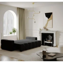 Canapé 4 Places Convertible Coffre Noyer Velours Noir -Promos Chesteris Boutique canape 21219679