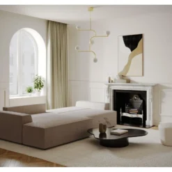 Canapé Angle Droit Convertible Coffre Velours Côtelé Taupe 300x174cm -Promos Chesteris Boutique canape 21220205