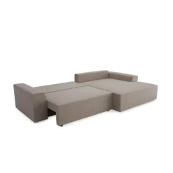 Canapé Angle Droit Convertible Coffre Velours Côtelé Taupe 300x174cm -Promos Chesteris Boutique canape 21220209