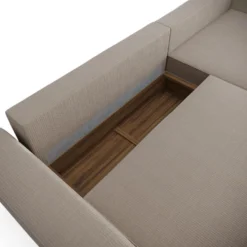 Canapé Angle Droit Convertible Coffre Velours Côtelé Taupe 300x174cm -Promos Chesteris Boutique canape 21220211