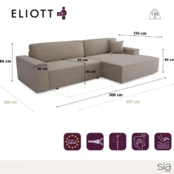 Canapé Angle Droit Convertible Coffre Velours Côtelé Taupe 300x174cm -Promos Chesteris Boutique canape 21220213