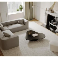 Promos Chesteris Boutique 15 Canapé D'angle Symétrique Tissu Tramé Taupe