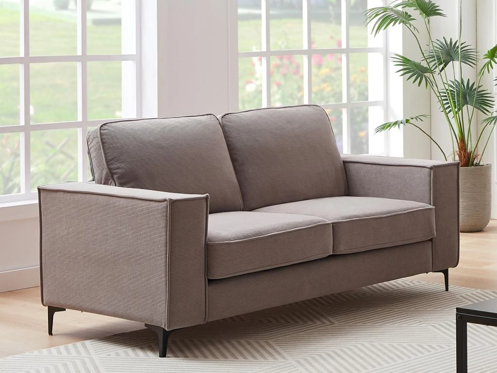 Canapé 2 Places En Velours Côtelé Gris OLMEDA 7 Canapé 2 Places En Velours Côtelé Gris OLMEDA – Image 7