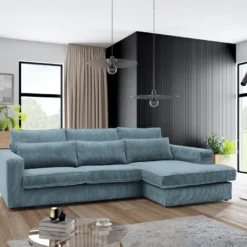 Canapé D'angle Droit En Velours Côtelé Bleu Turquoise MONDOVI