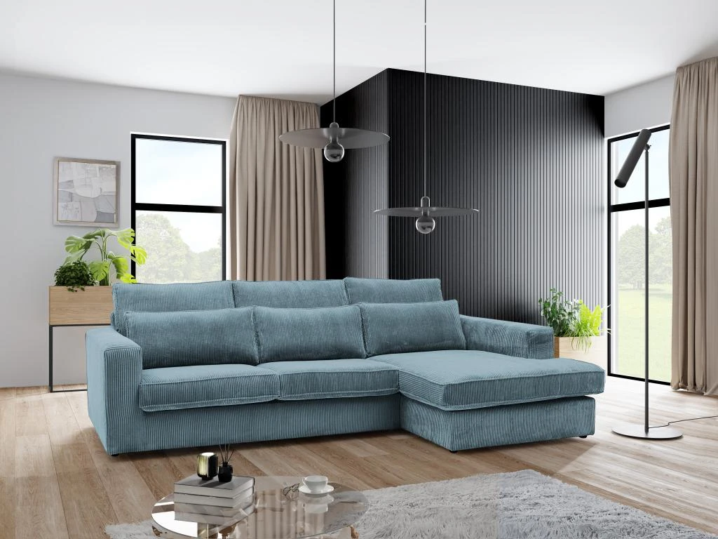 Canapé D'angle Droit En Velours Côtelé Bleu Turquoise MONDOVI 1 Canapé D'angle Droit En Velours Côtelé Bleu Turquoise MONDOVI