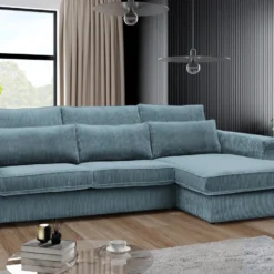 Canapé D'angle Droit En Velours Côtelé Bleu Turquoise MONDOVI 9 Canapé D'angle Droit En Velours Côtelé Bleu Turquoise MONDOVI -Promos Chesteris Boutique canape 21382677