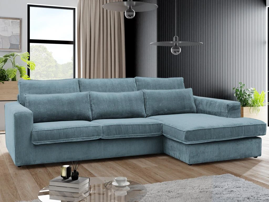 Canapé D'angle Droit En Velours Côtelé Bleu Turquoise MONDOVI 5 Canapé D'angle Droit En Velours Côtelé Bleu Turquoise MONDOVI – Image 5