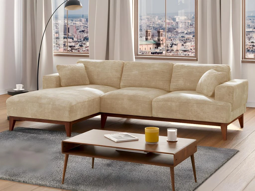 Canapé D'angle Gauche En Tissu Beige JOSEFA 5 Canapé D'angle Gauche En Tissu Beige JOSEFA – Image 5