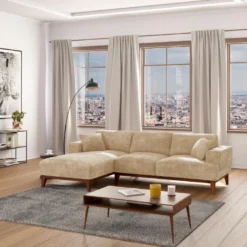 Canapé D'angle Gauche En Tissu Beige JOSEFA