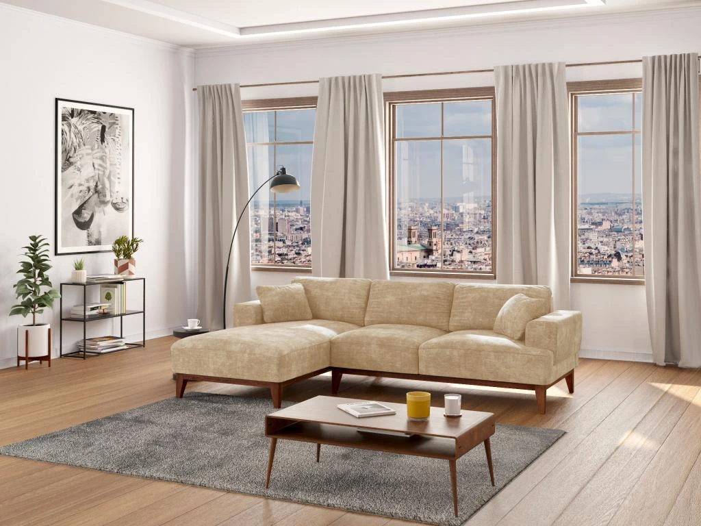 Canapé D'angle Gauche En Tissu Beige JOSEFA 1 Canapé D'angle Gauche En Tissu Beige JOSEFA