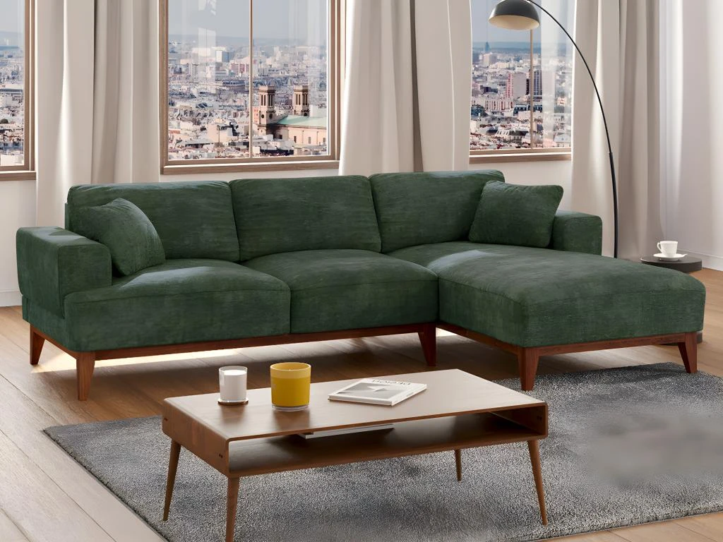 Canapé D'angle Droit En Tissu Vert Sapin JOSEFA 5 Canapé D'angle Droit En Tissu Vert Sapin JOSEFA – Image 5