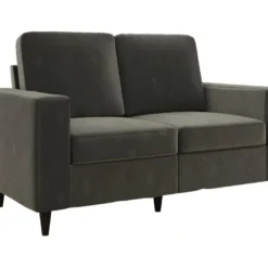 Canapé 2 Places En Velours Gris