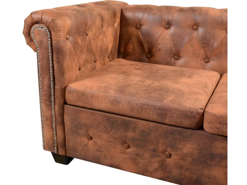 Canapé D'angle Chesterfield 6 Places Cuir Artificiel Marron 5 Canapé D'angle Chesterfield 6 Places Cuir Artificiel Marron – Image 5