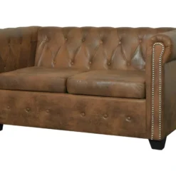 Canapé Chesterfield 2 Places Cuir Artificiel Marron